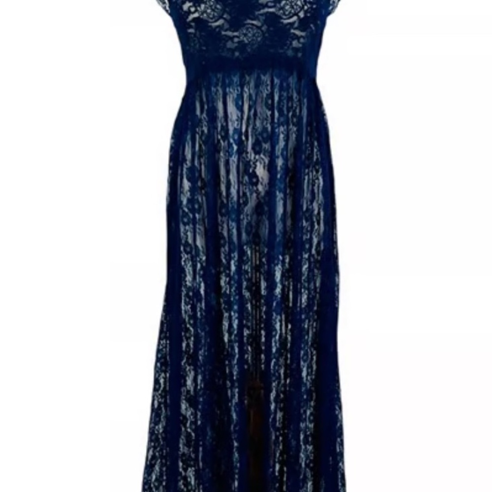 Free People Romantic Navy Blue Sheer Lace Dress